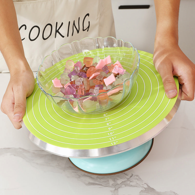 Silicone Cake Turntable Mat – Non-Stick Baking Mat with Size Guide, Heat Resistant Baking Tool