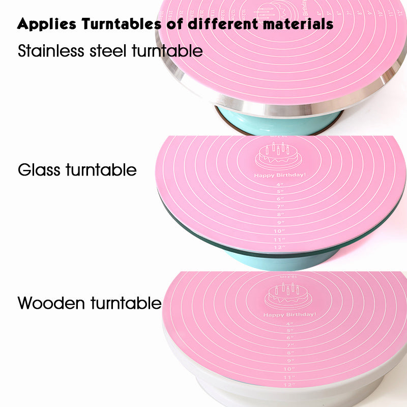 Silicone Cake Turntable Mat – Non-Stick Baking Mat with Size Guide, Heat Resistant Baking Tool