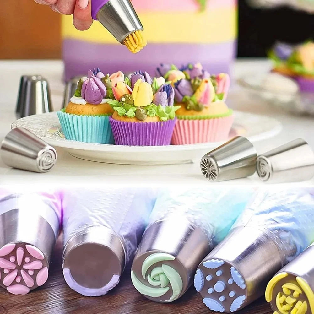 27pc Piping Nozzles Set – Stainless Steel Icing Tips & Bags for Cake Decorating