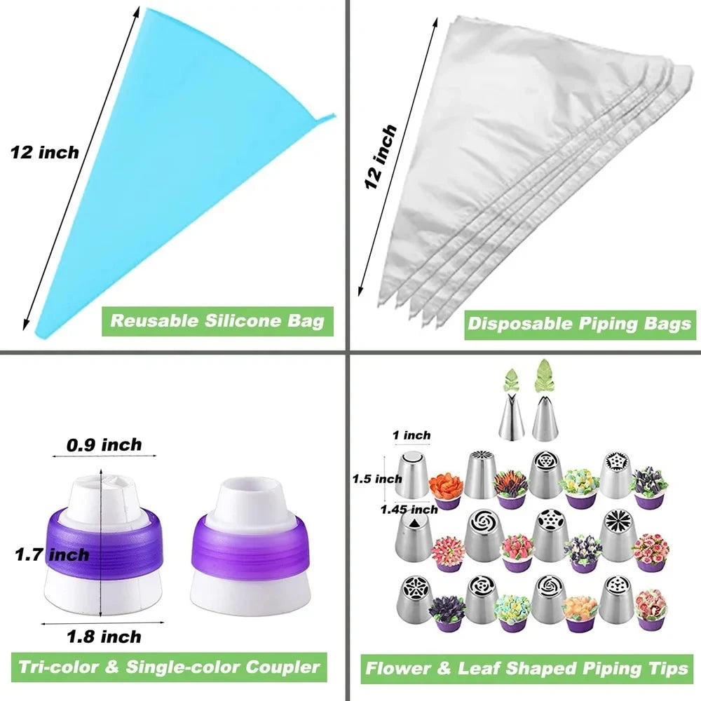 27pc Piping Nozzles Set – Stainless Steel Icing Tips & Bags for Cake Decorating