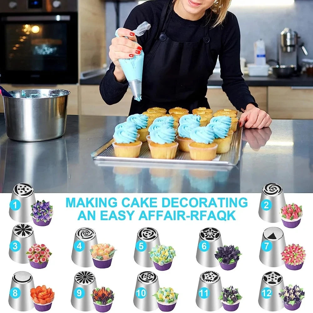 27pc Piping Nozzles Set – Stainless Steel Icing Tips & Bags for Cake Decorating