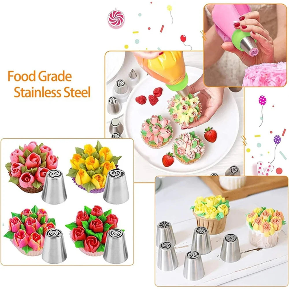 27pc Piping Nozzles Set – Stainless Steel Icing Tips & Bags for Cake Decorating