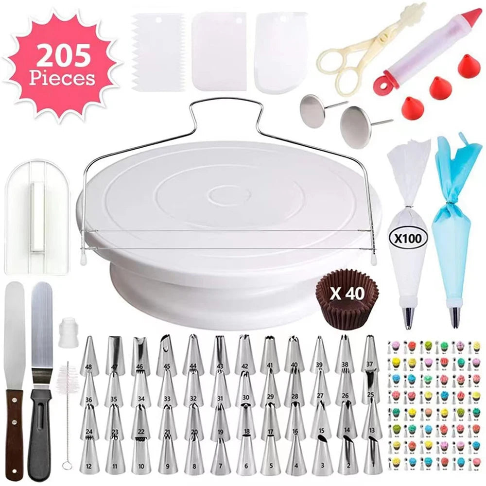 255-Piece Cake Decorating Kit with Turntable, Piping Bags & Nozzles for Baking Lovers
