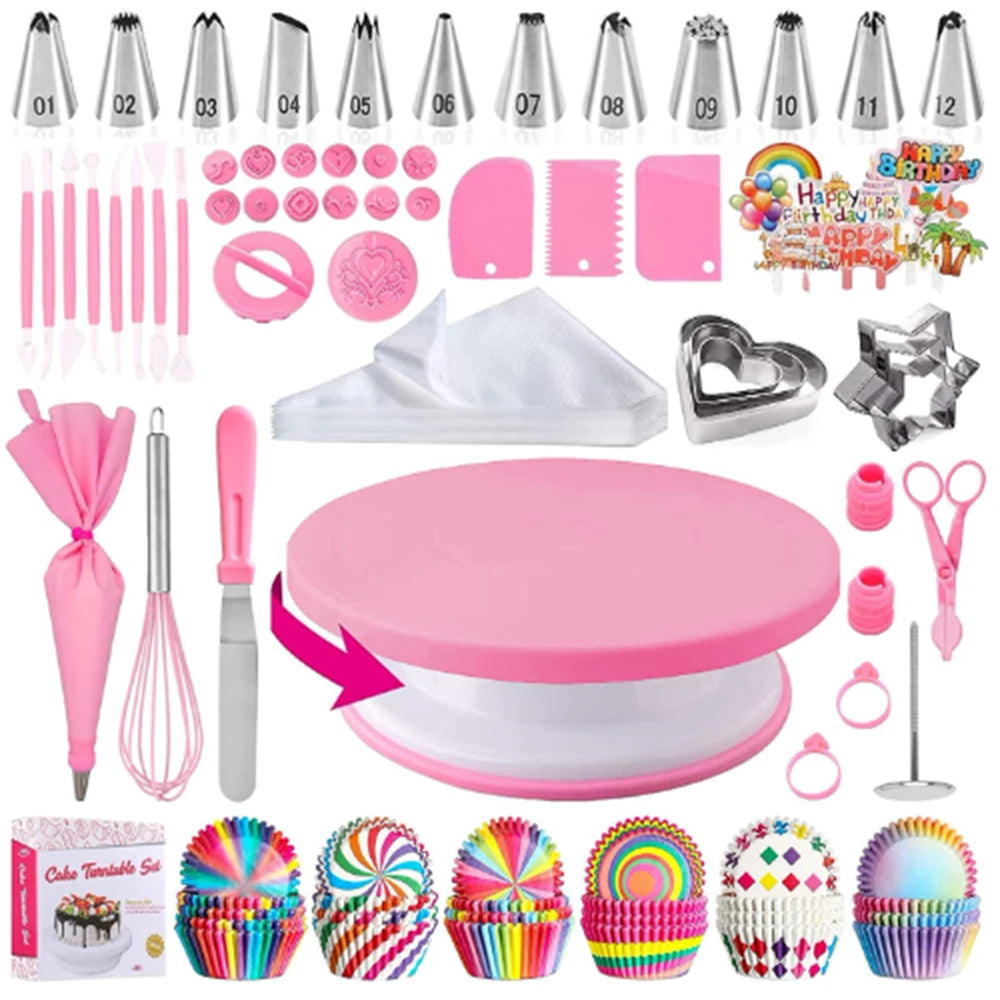 255-Piece Cake Decorating Kit with Turntable, Piping Bags & Nozzles for Baking Lovers
