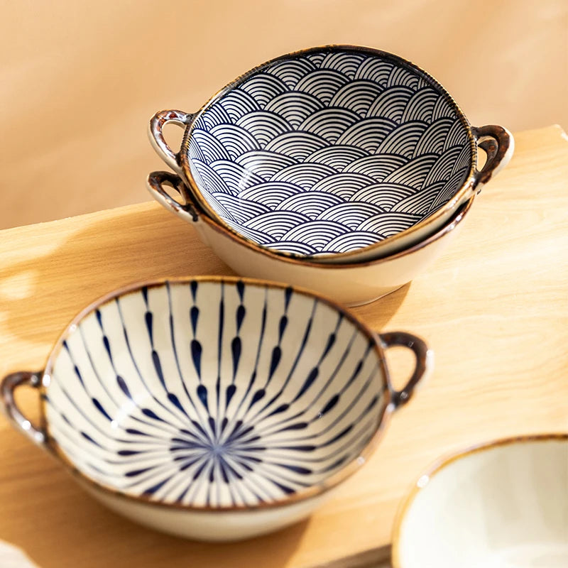 7.5-Inch Ceramic Soup & Noodle Bowl with Handle – Microwave & Oven Safe Tableware