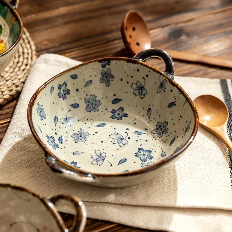 7.5-Inch Ceramic Soup & Noodle Bowl with Handle – Microwave & Oven Safe Tableware