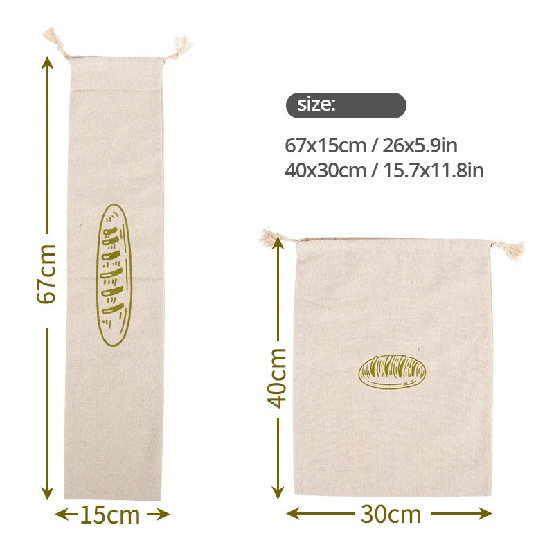 Linen Bread Bags – Reusable Drawstring Storage for Loaves & Baguettes (Set of 4)