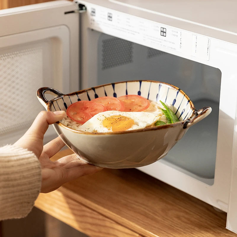 7.5-Inch Ceramic Soup & Noodle Bowl with Handle – Microwave & Oven Safe Tableware