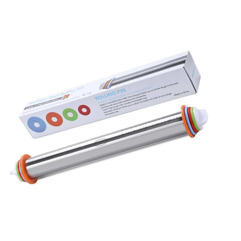 Adjustable Rolling Pin with Measuring Rings – Perfect Dough Thickness Every Time