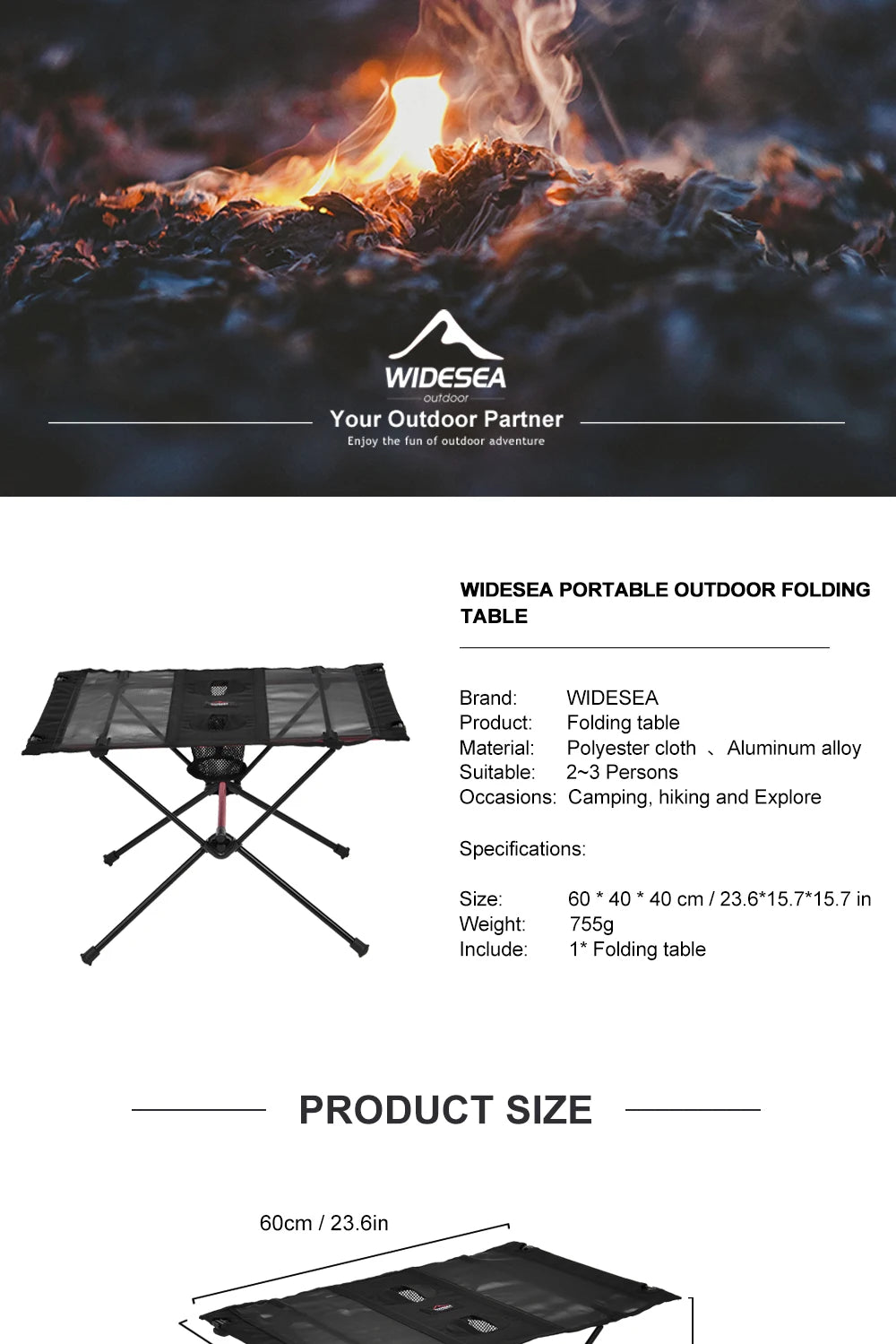 Widesea Folding Camping Table – Lightweight Aluminium Picnic Table for Hiking & Travel
