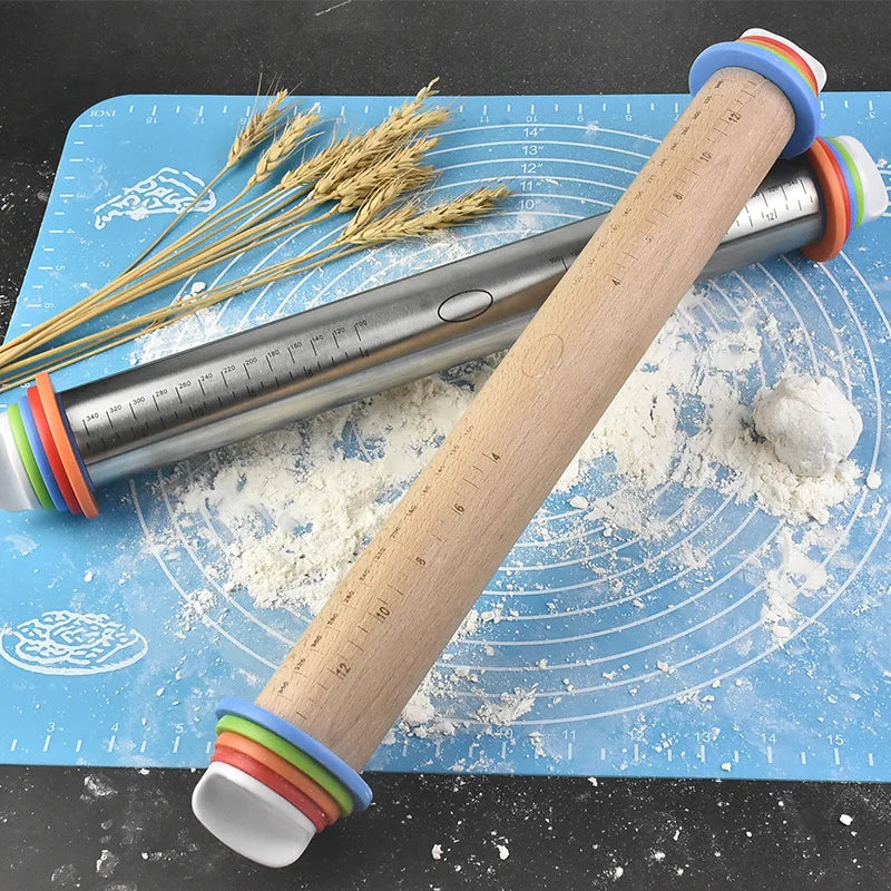 Adjustable Rolling Pin with Measuring Rings – Perfect Dough Thickness Every Time