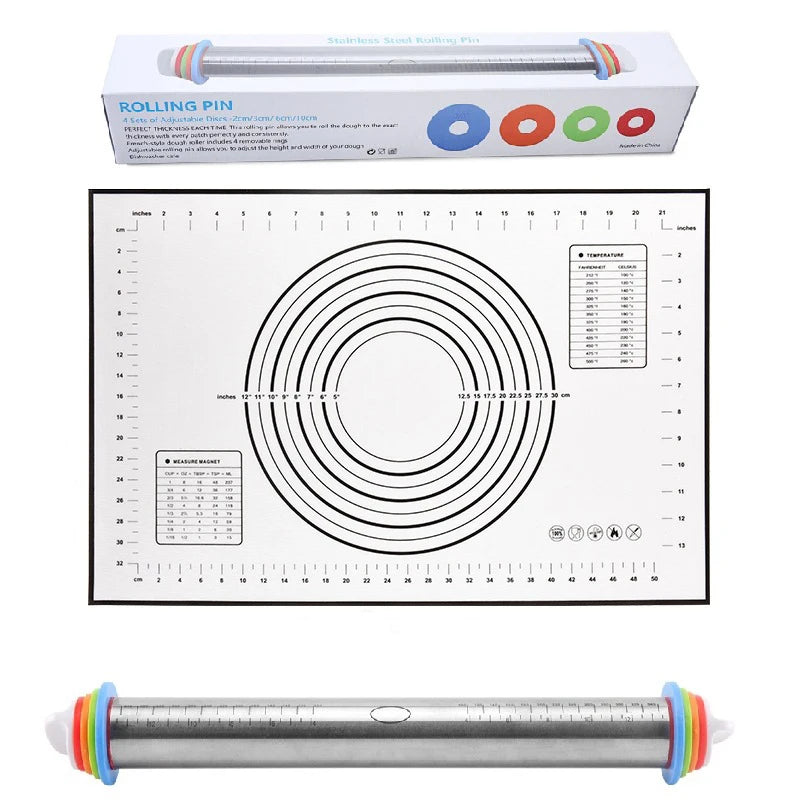 Adjustable Rolling Pin with Measuring Rings – Perfect Dough Thickness Every Time