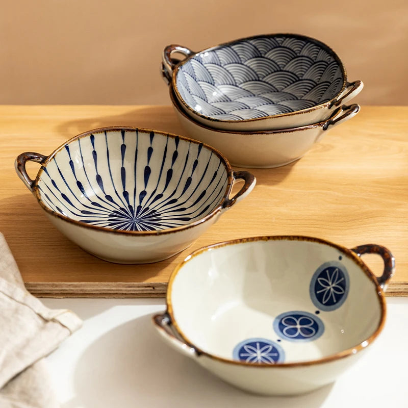 7.5-Inch Ceramic Soup & Noodle Bowl with Handle – Microwave & Oven Safe Tableware
