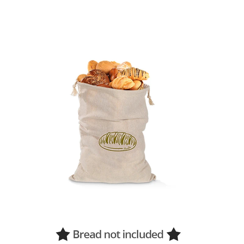 Linen Bread Bags – Reusable Drawstring Storage for Loaves & Baguettes (Set of 4)