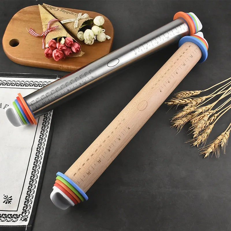 Adjustable Rolling Pin with Measuring Rings – Perfect Dough Thickness Every Time