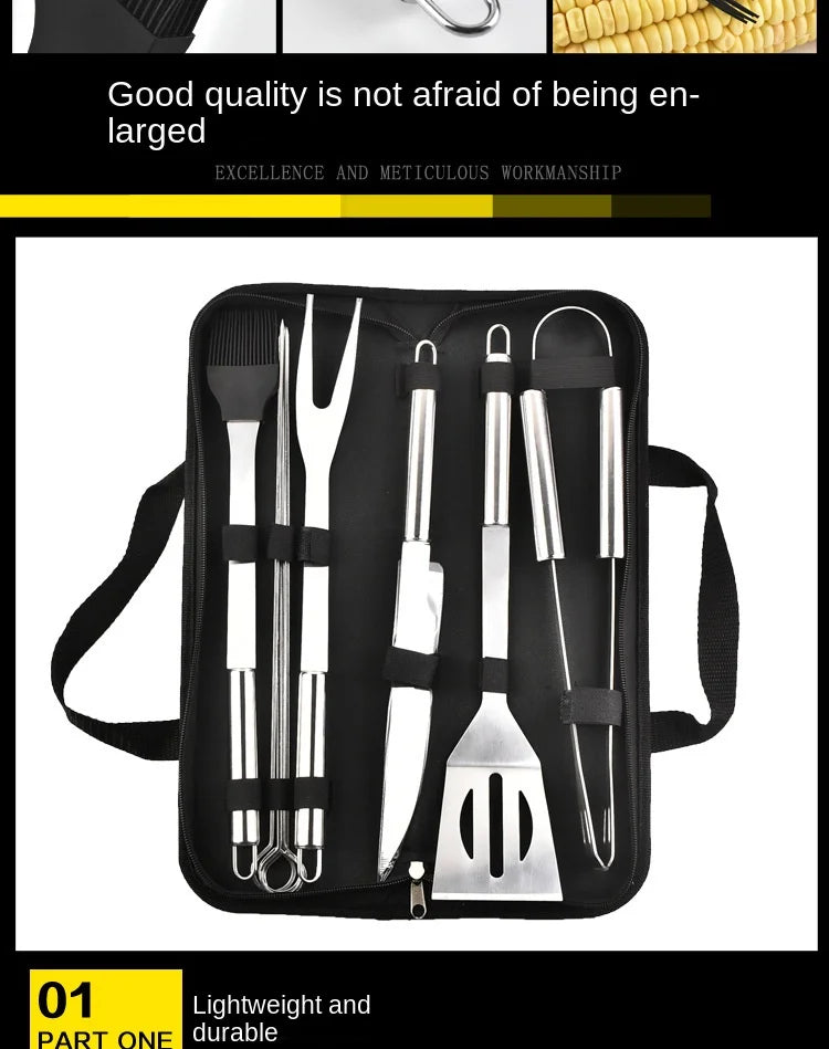 Stainless Steel BBQ Tool Set – Portable Outdoor Grill Utensils with Storage Bag