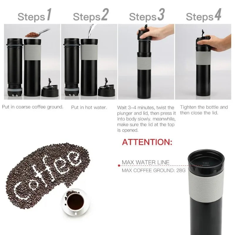 350ml Portable French Press Coffee Pot – Travel Mug with Filter for Car, Office & Camping