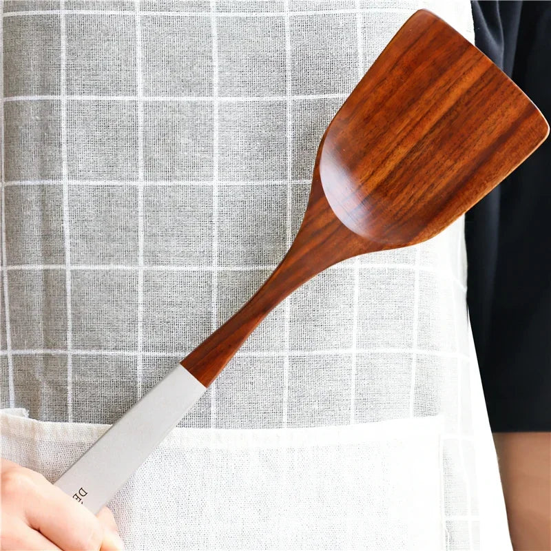 Solid Teak Wood Cooking Spatula – Non-Scratch Kitchen Utensil with Hanging Loop