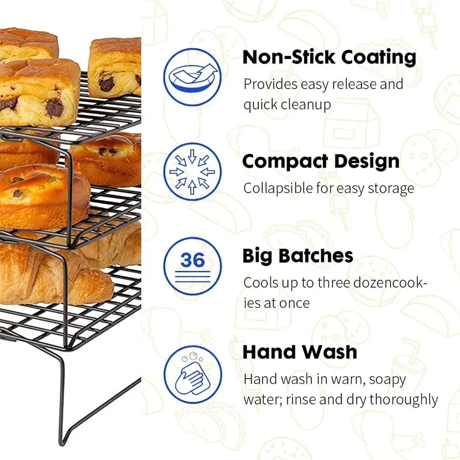 3pc Stainless Steel Cooling & Baking Rack – Non-stick Grid Tray for Cookies, Bread, Pizza