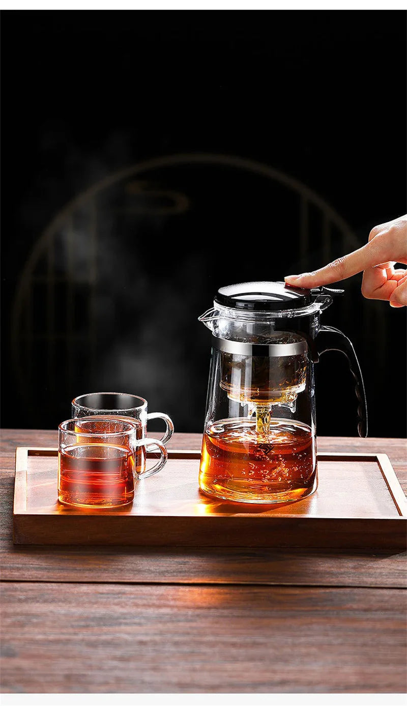 Heat Resistant Glass Teapot with One-Click Filtering – Tea and Coffee Maker with Water Separation