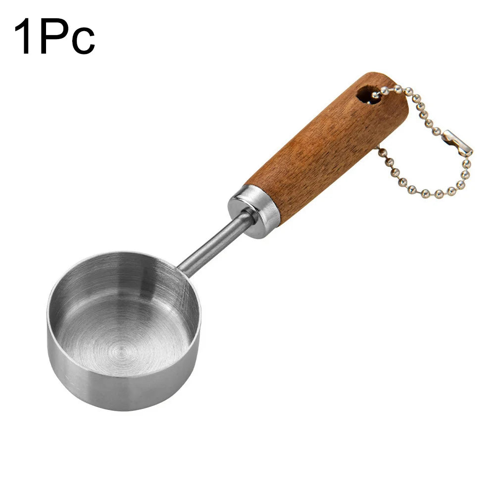 Gold Stainless Steel Measuring Cups and Spoons Set – Wooden Handle Baking and Coffee Tools