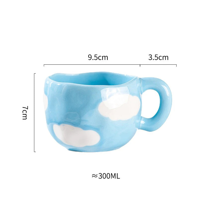 300ml Cute Ceramic Mug – Hand-Pinched Heart & Flower Pattern Coffee & Tea Cup