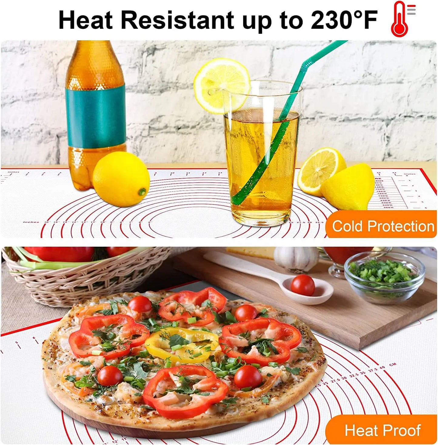 Non-Stick Silicone Baking & Kneading Mat – Reusable Pastry Mat with Measurement Guide