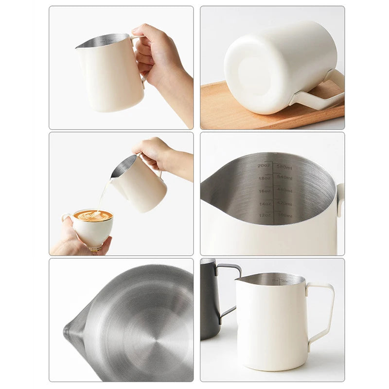 Stainless Steel Milk Frothing Jug – Latte Art Pitcher with Spout for Baristas, 350–600ml
