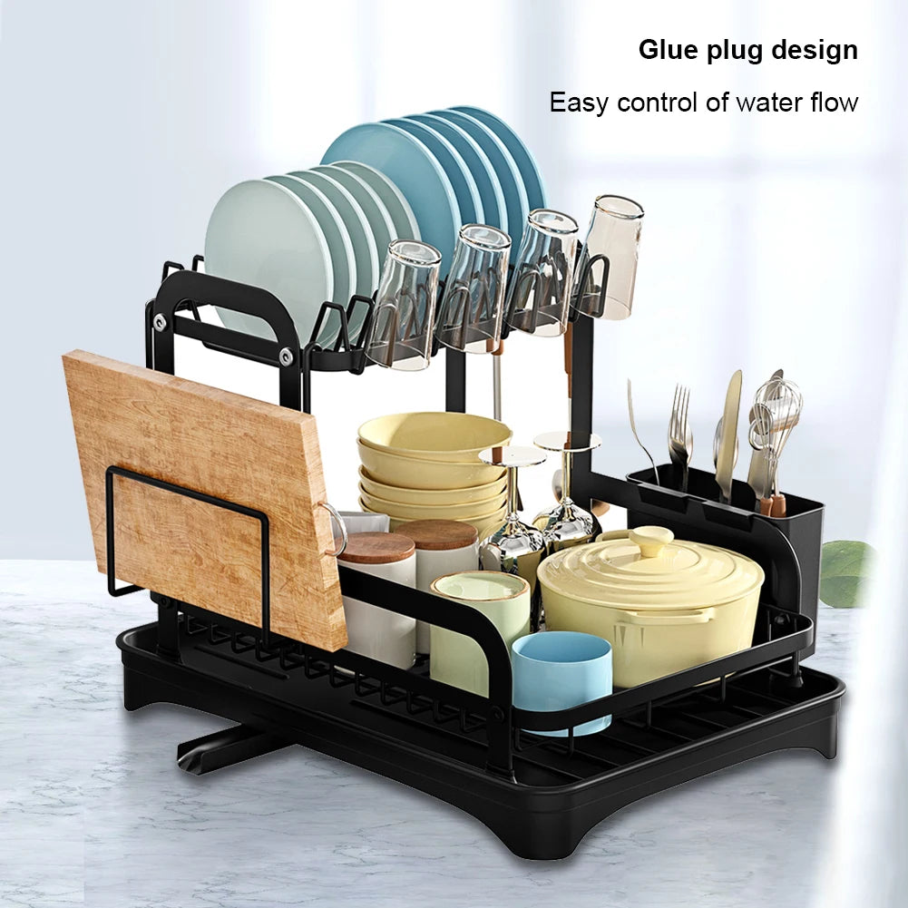 2 Tier Dish Drying Rack with Drainboard – Countertop Dinnerware & Bowl Organiser