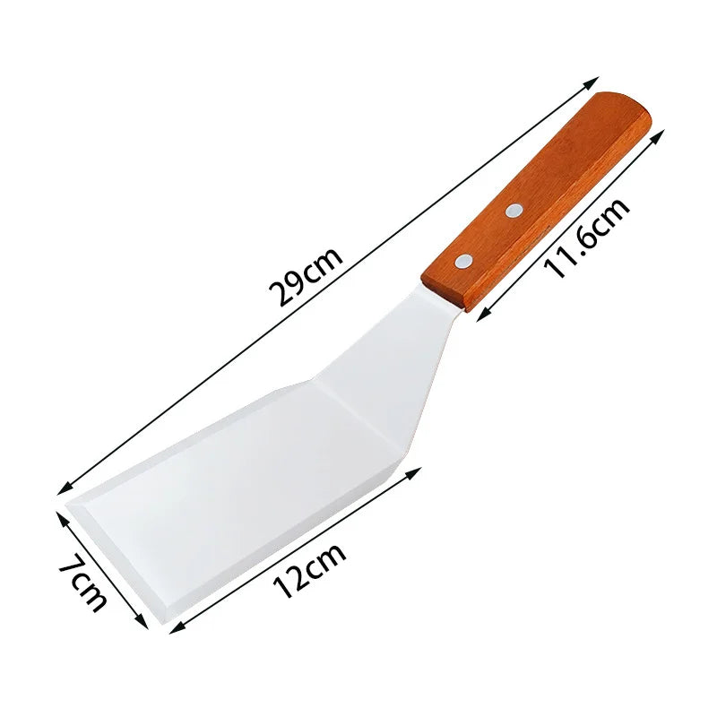 Stainless Steel Cooking Spatula – Square Head BBQ Turner with Wooden Handle for Grill & Kitchen