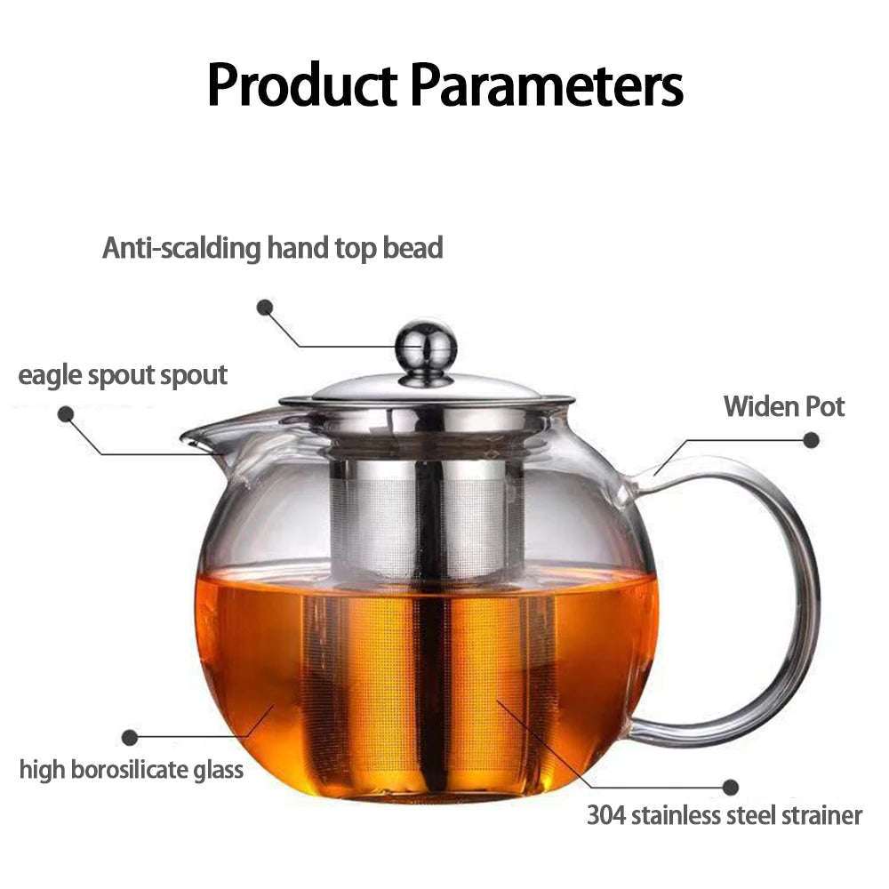 Heat Resistant Glass Teapot with Stainless Steel Infuser – 650ml, 950ml or 1300ml
