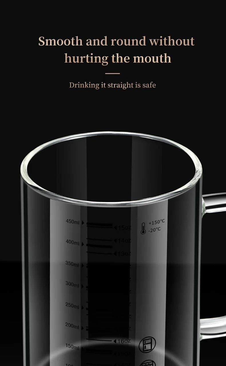 Borosilicate Glass Measuring Beaker Mug – 400ml Milk Cup with Handle