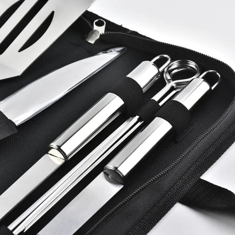 Stainless Steel BBQ Tool Set – Portable Outdoor Grill Utensils with Storage Bag