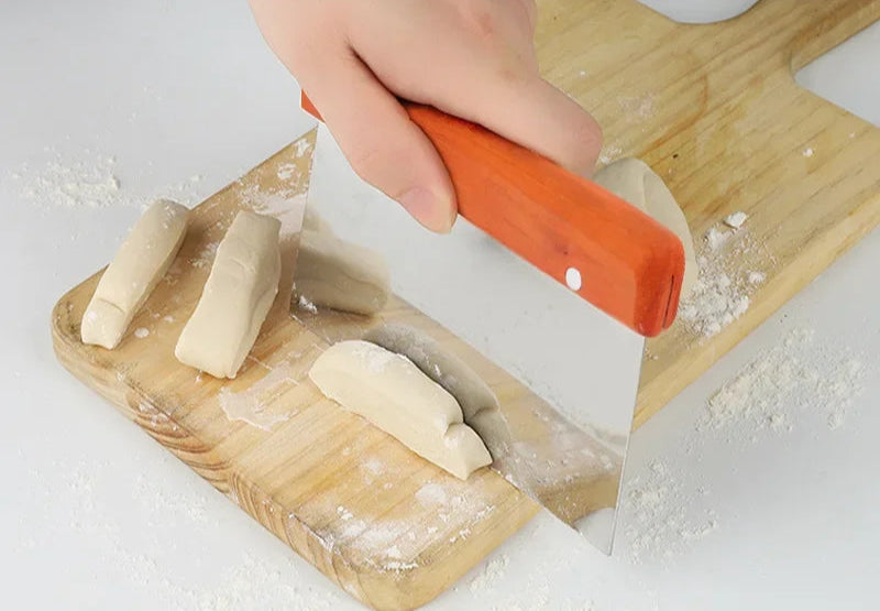 Stainless Steel Dough Scraper with Measurement Scale – Baking and Pizza Cutter Tool