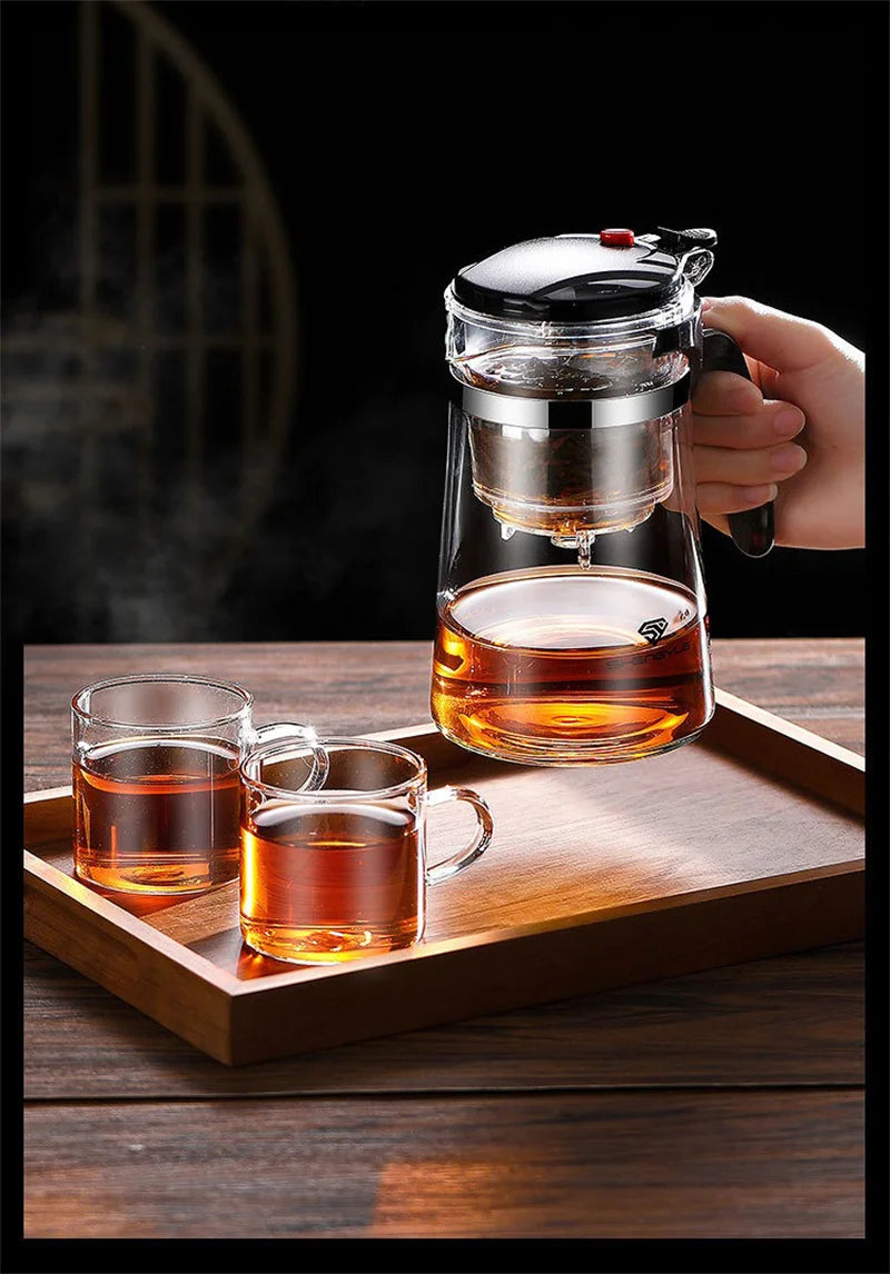 Heat Resistant Glass Teapot with One-Click Filtering – Tea and Coffee Maker with Water Separation