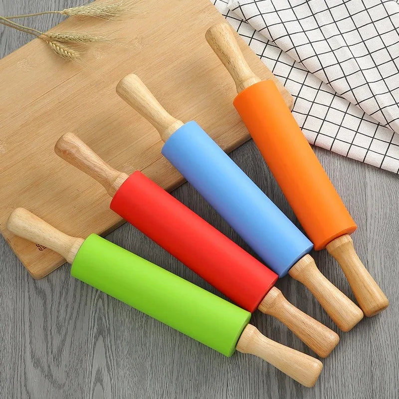 Mini Silicone Rolling Pin – 23cm Non-stick Dough Roller with Wooden Handle