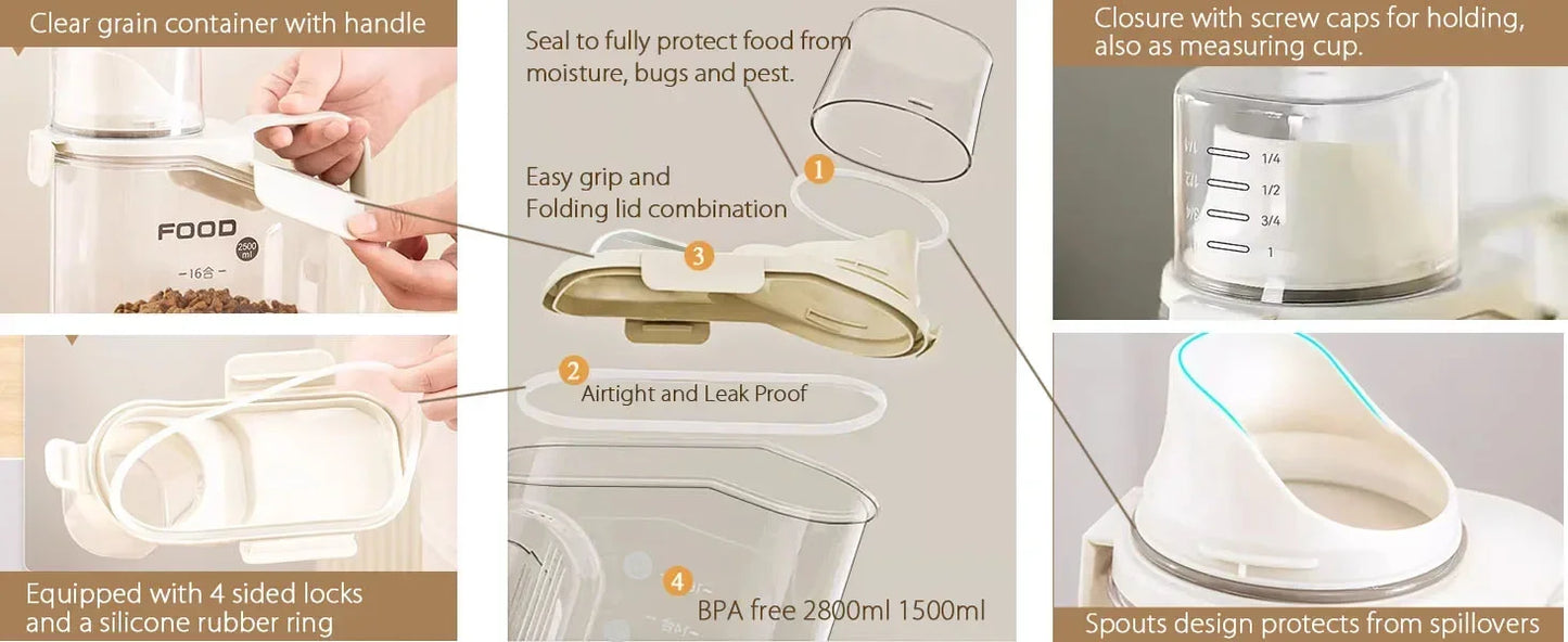 Airtight Cereal Storage Container 1.5L with Pouring Spout & Measuring Cup