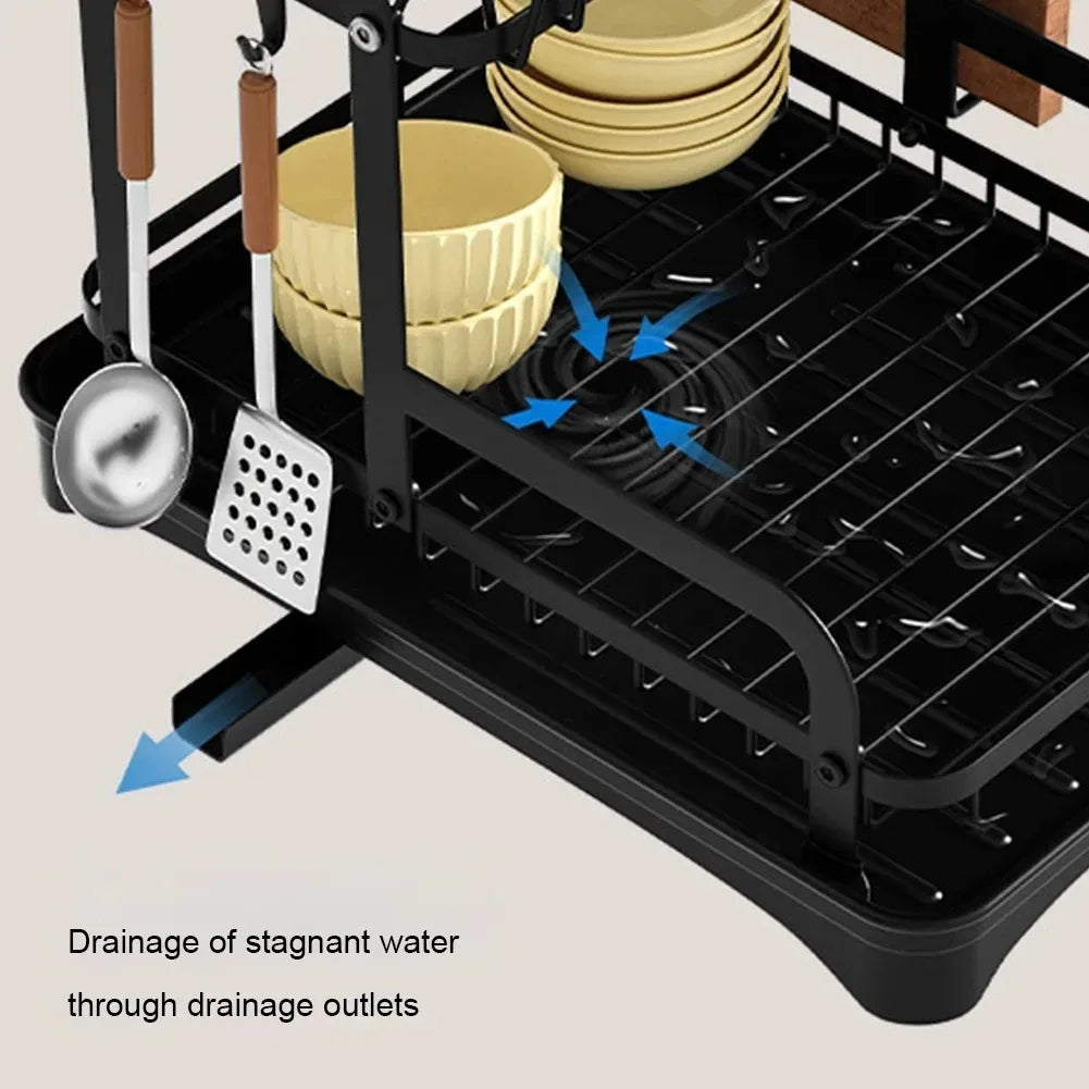 2 Tier Dish Drying Rack with Drainboard – Countertop Dinnerware & Bowl Organiser
