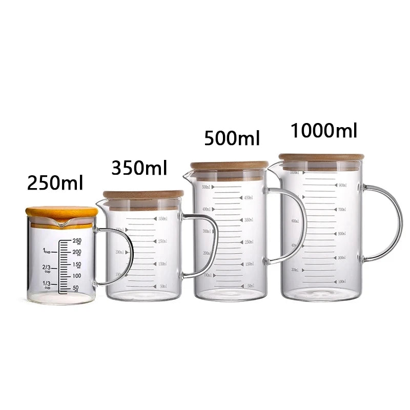 Glass Measuring Cup with Handle and Lid – 250ml to 1000ml Food Grade Measuring Jug
