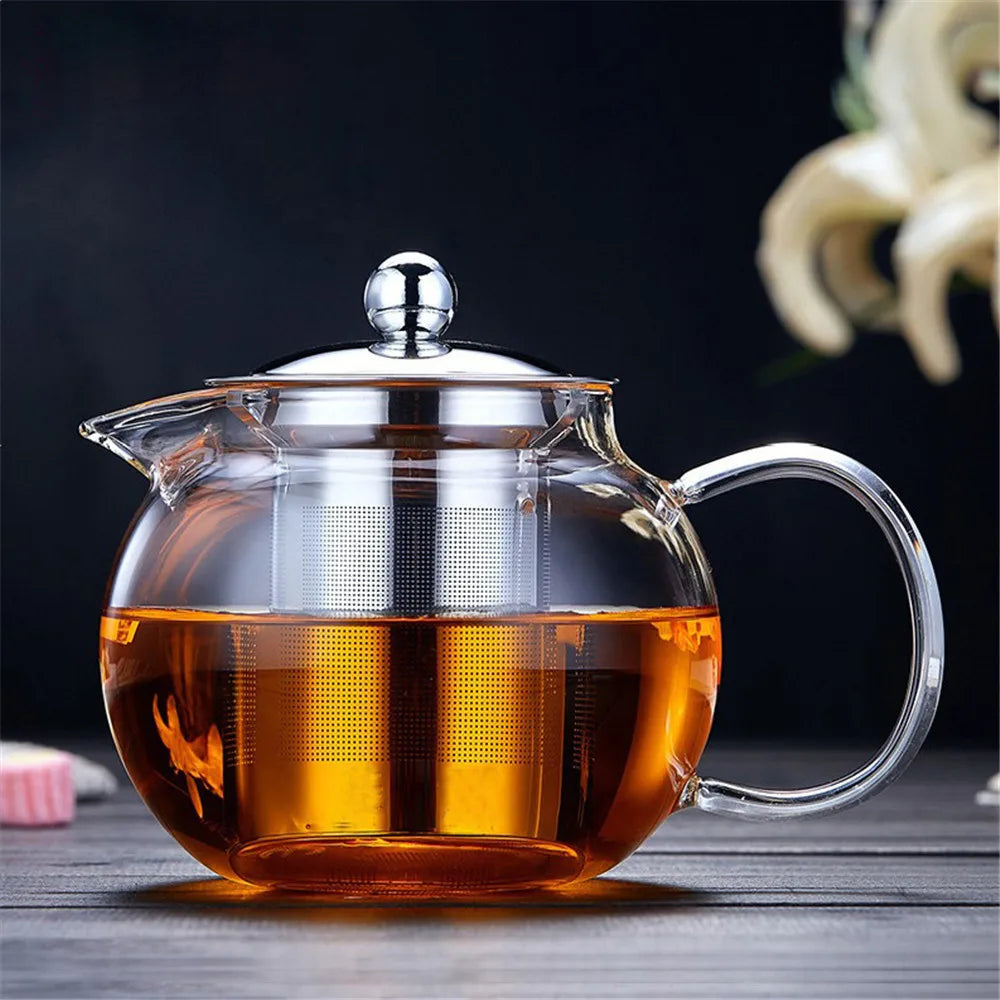 Heat Resistant Glass Teapot with Stainless Steel Infuser – 650ml, 950ml or 1300ml