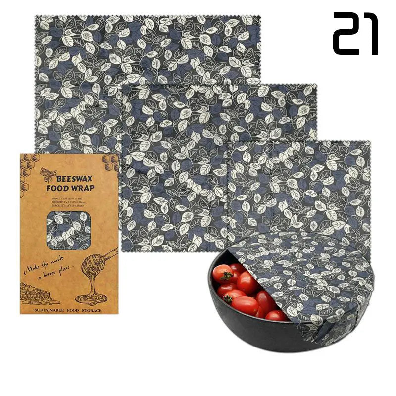 3pcs Reusable Beeswax Food Wraps – Natural Cotton Covers for Cheese, Fruit & Bread