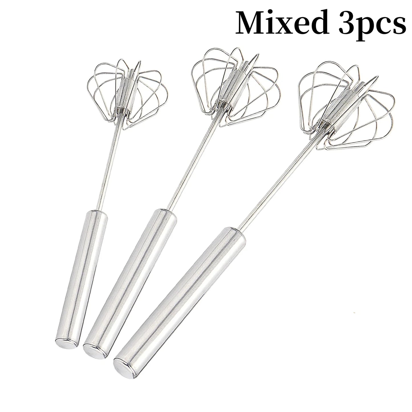 Semi-Automatic Stainless Steel Egg Beater – Self-Turning Hand Whisk Kitchen Tool
