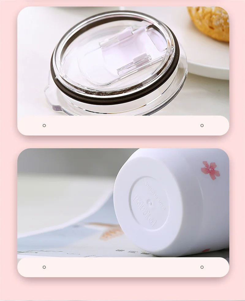 Cherry Blossom Stainless Steel Thermal Mug – Leak-Proof Travel Cup with Lid, 360–560ml