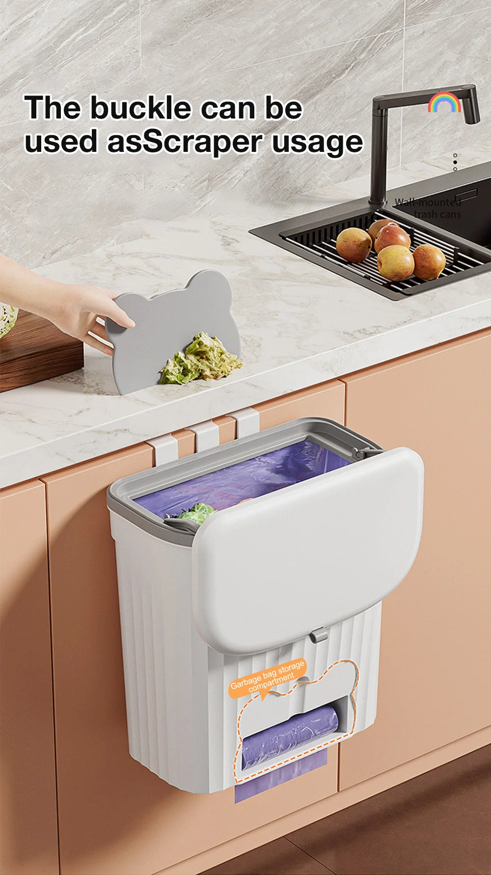 Wall Mounted Kitchen Wastebasket Bin – 8.5L/12L Compost & Rubbish Bin with Lid
