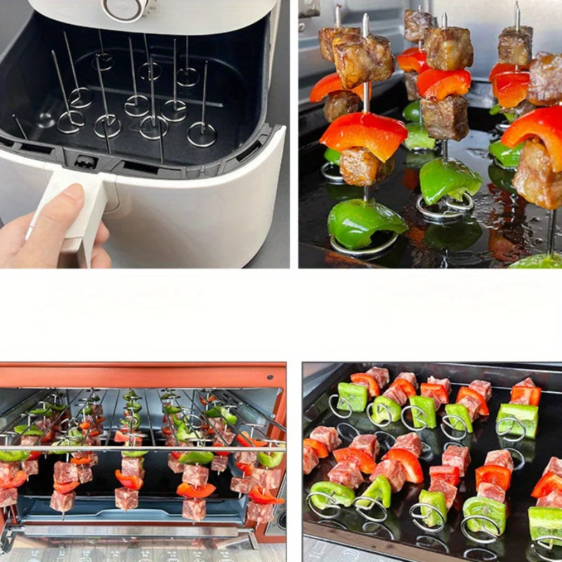 10pcs Grill Skewers – Stainless Steel for Air Fryer, Oven & BBQ Cooking