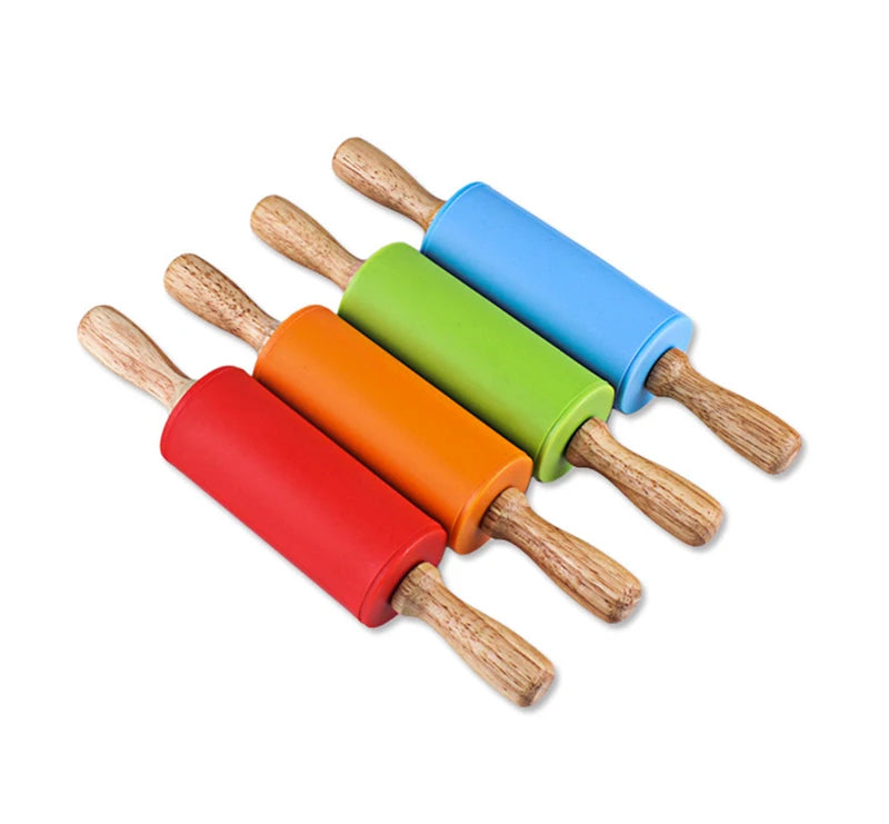 Mini Silicone Rolling Pin – 23cm Non-stick Dough Roller with Wooden Handle