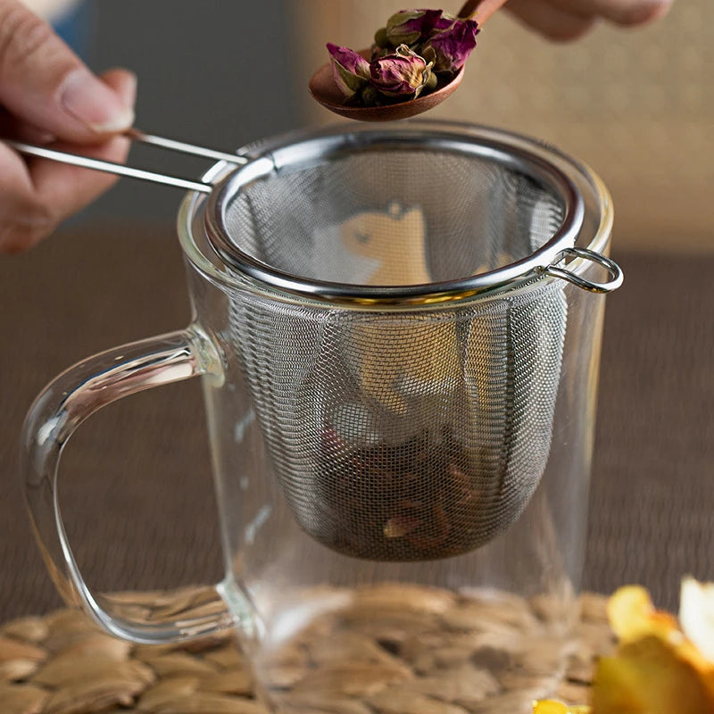 Stainless Steel Tea Infuser with Handle – Fine Mesh Strainer for Loose Leaf Tea and Coffee