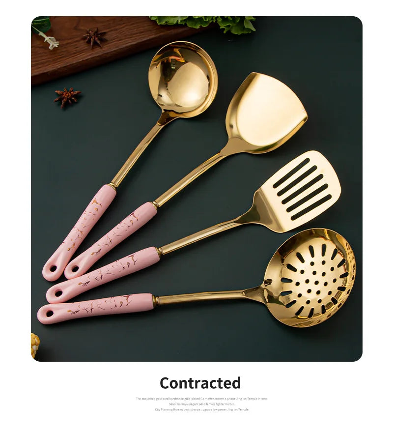 7-Piece Stainless Steel Kitchen Utensil Set with Ceramic Handles – Nordic Style