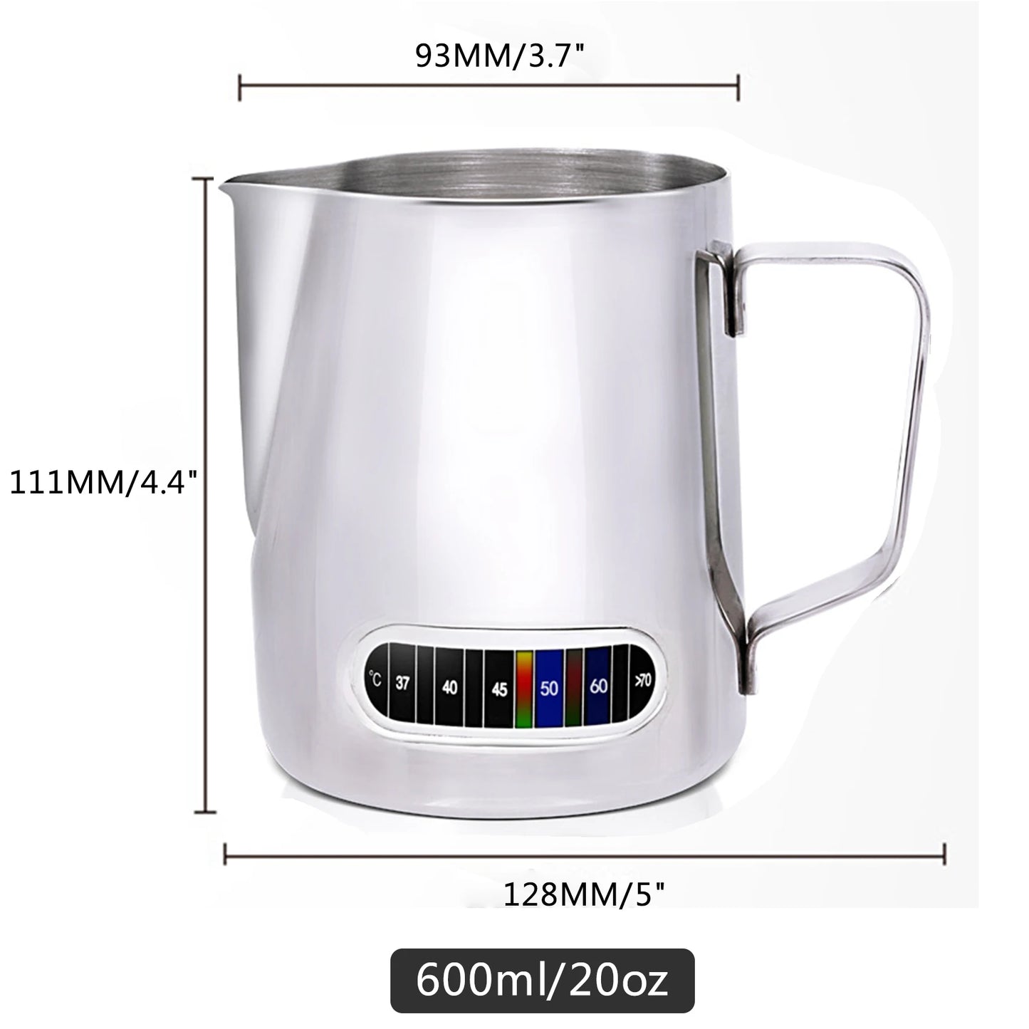 Milk Frothing Pitcher with Temperature Display – Stainless Steel Jug for Latte Art 350/600ml