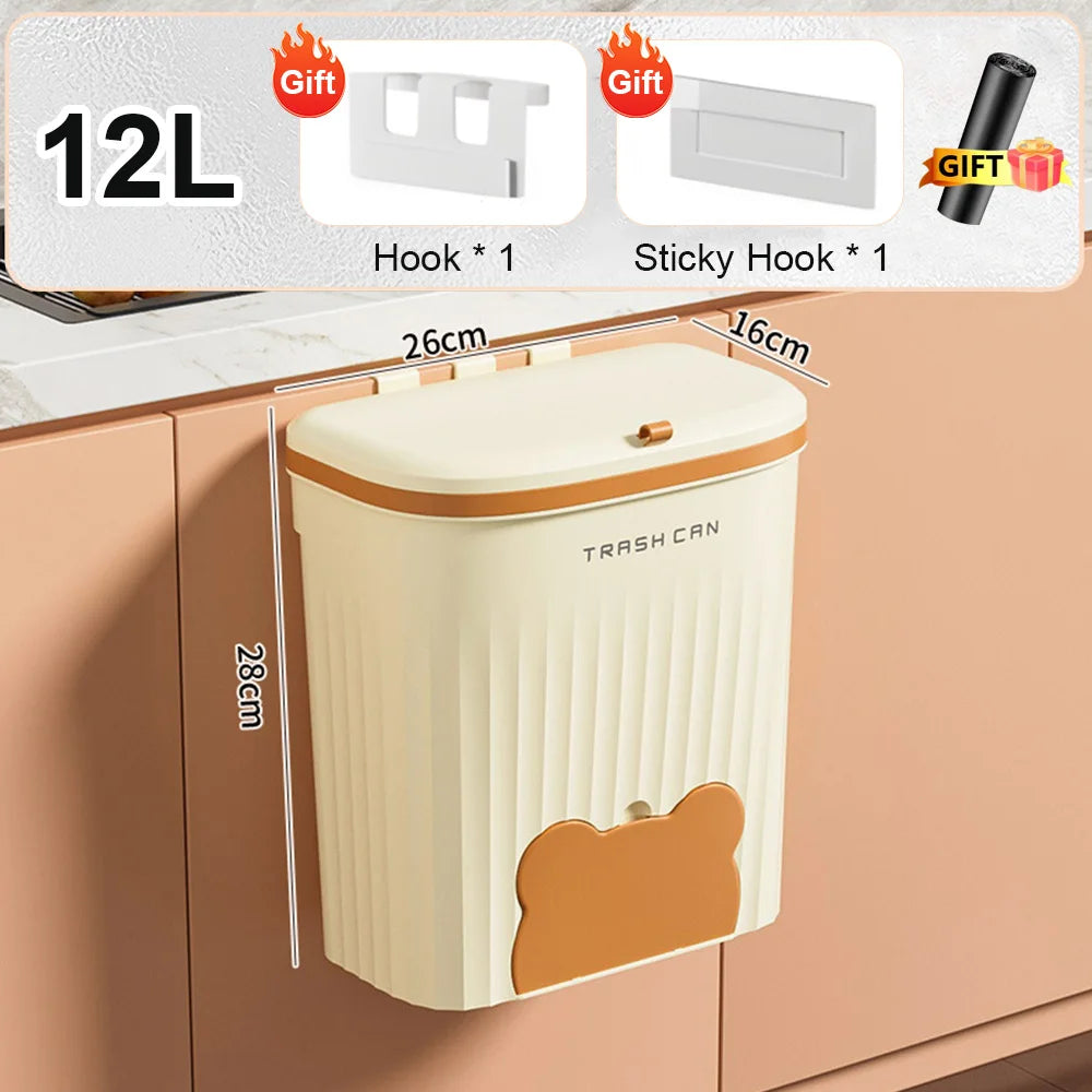 Wall Mounted Kitchen Wastebasket Bin – 8.5L/12L Compost & Rubbish Bin with Lid